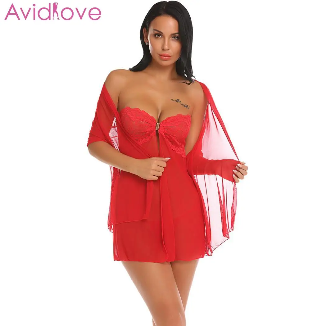 Avidlove женское Сексуальное белье кружева Babydoll летнее нижнее белье Ночная одежда без бретелек размера плюс сорочка сексуальная ночная рубашка - Цвет: R