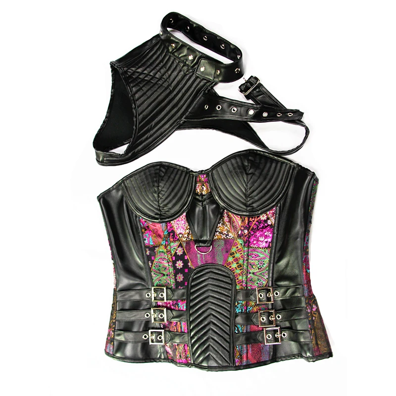 Готический женский панк корсет XXL плюс размер черный армированный корсетный