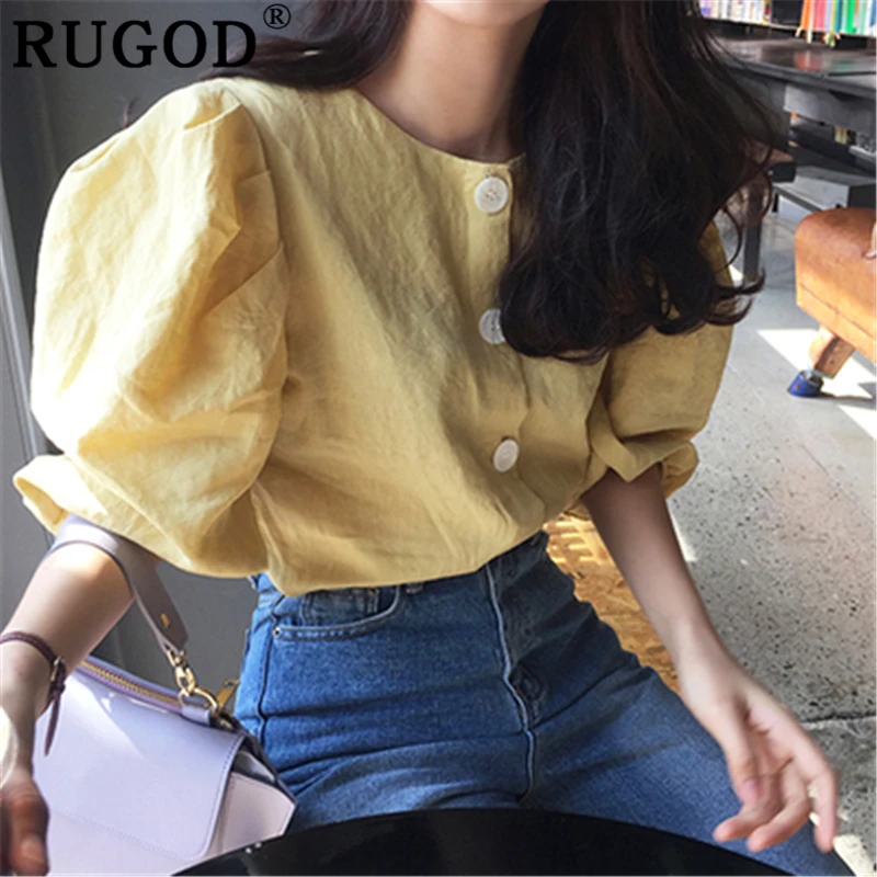 RUGOD винтажная однотонная женская блузка модная однобортная офисная Дамская