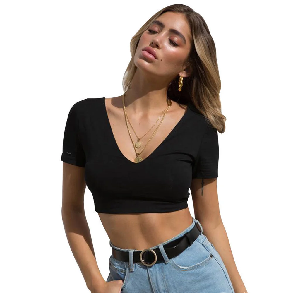 Slim Fit футболка V образным вырезом Мода спинки твердые дамы ежедневно для женщин