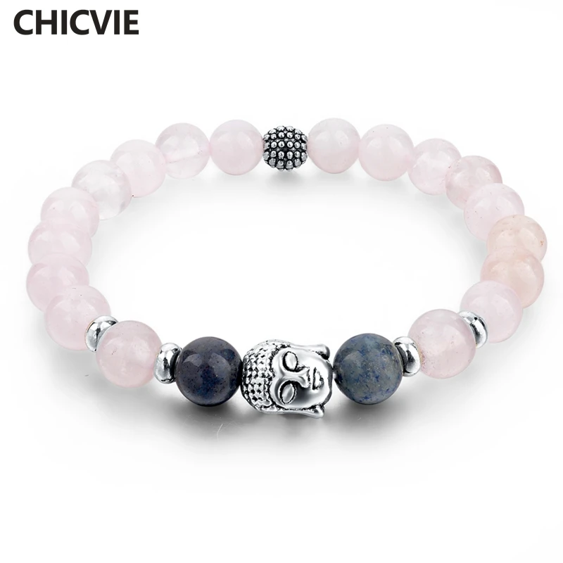 

CHICVIE Pink Natural Stone Beads Buddha Bracelets & Bangles Silver Charms Bracelets For Women Jewelry Custom Bracelet Sbr150249