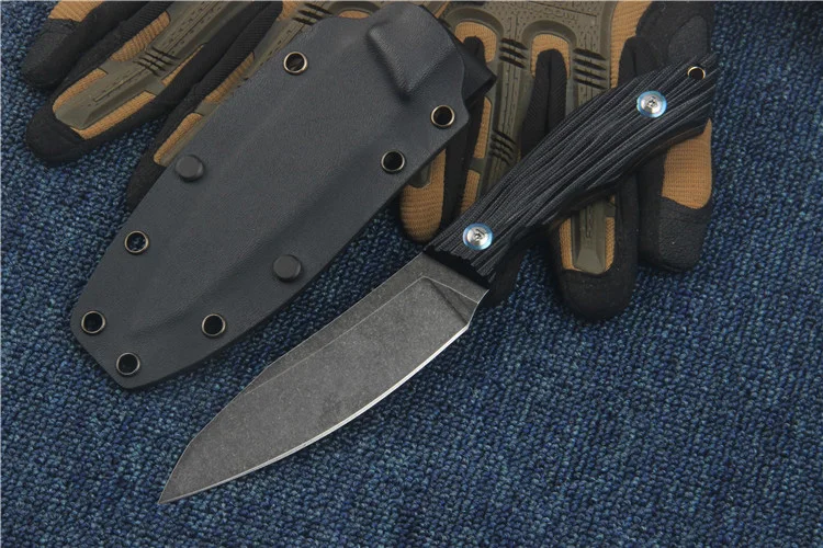 Прямой нож Freewolf D2 60HRC с черным камнем потертое лезвие Черный G10 Ручка ножи