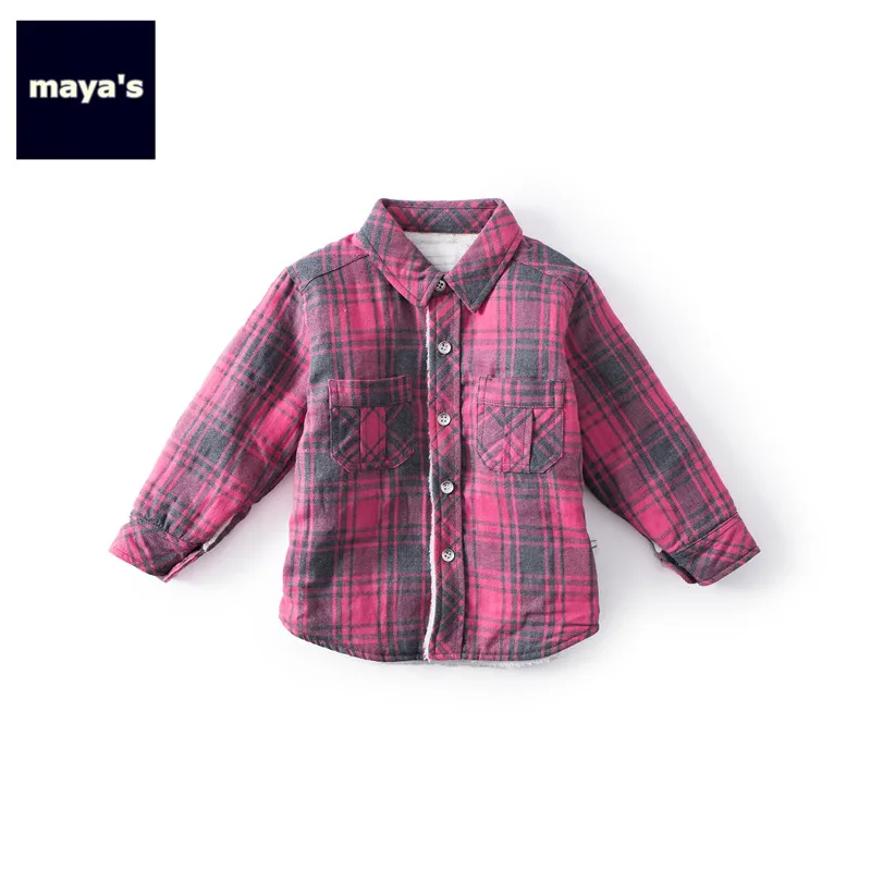 Mayas/зимние Утепленные розовые рубашки для мальчиков клетчатые Теплые Топы с