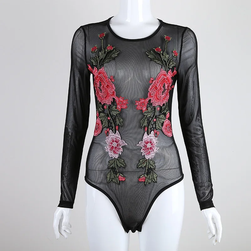 2017 Женская сексуальность кружева крючком колье цветочной вышивкой сетки боди