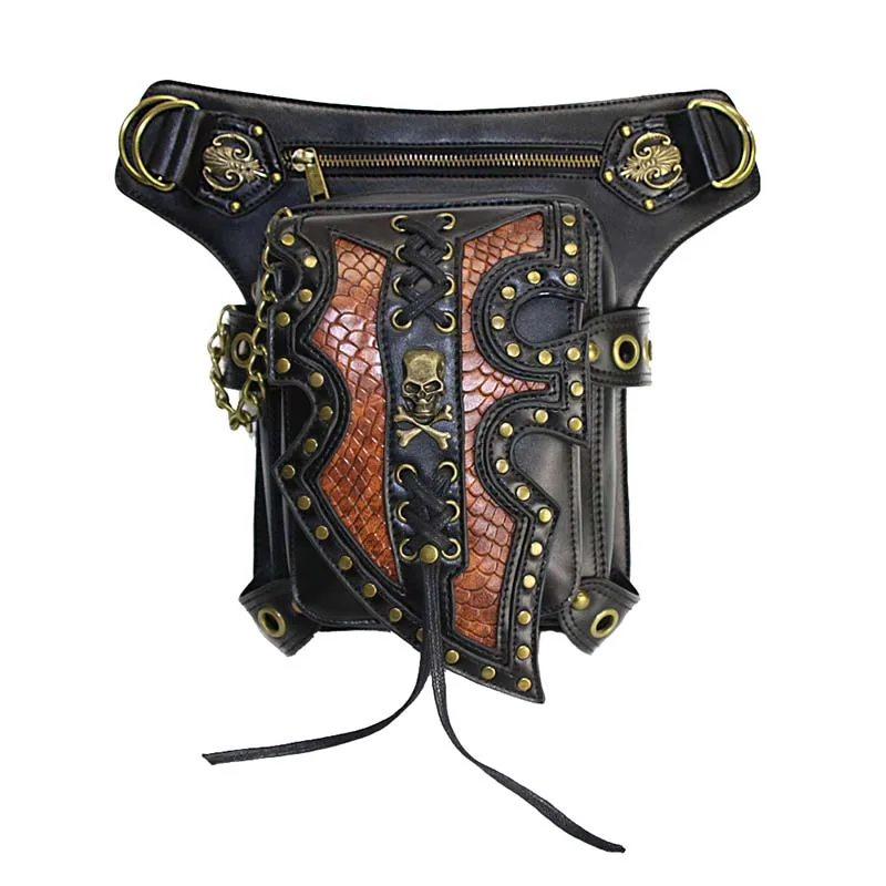 Черный/коричневый из искусственной кожи в стиле ретро В панк рок череп с