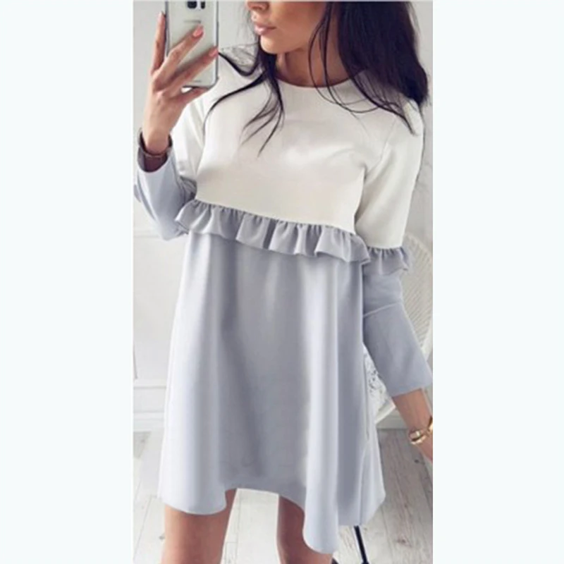 2018 модный пэчворк оборками свободные летние платья Для женщин Осень