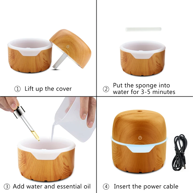 

300ML Ultrasonic Air Humidifier Air Purifier Oil Diffuser USB Essential For Office Home With 7 Color Change LED Night light