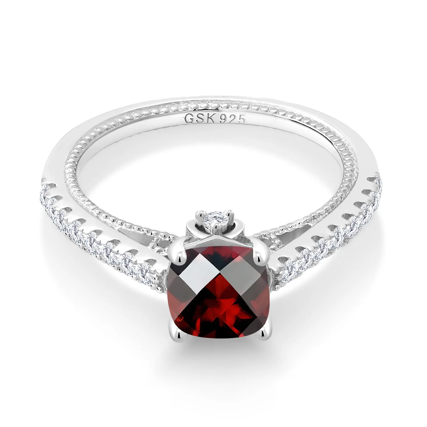 1 22 Ct подушка шахматная доска красный гранат белый создан сапфир 925 серебряное