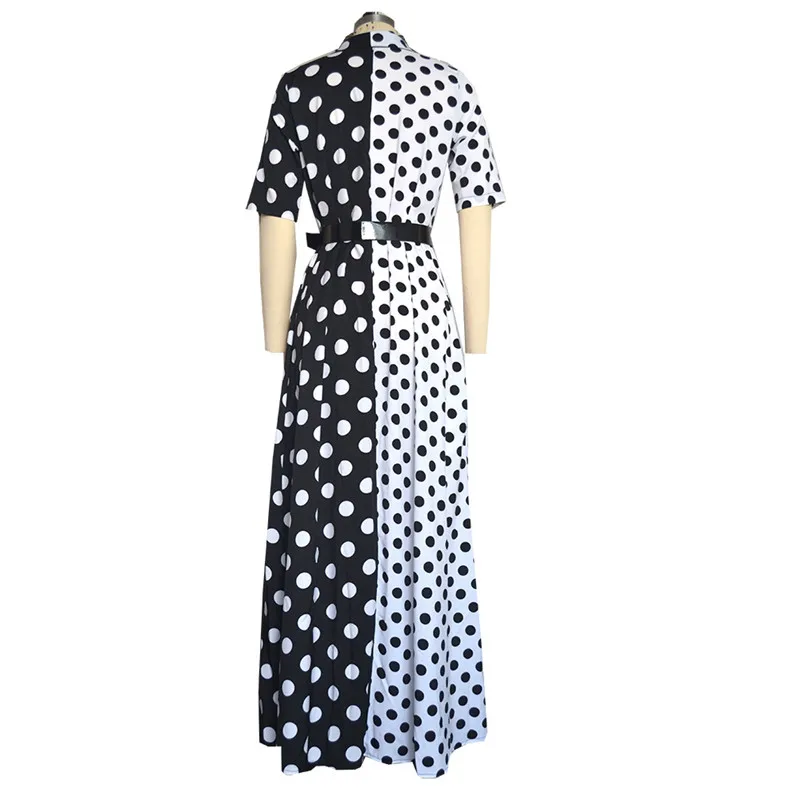 Женское офисное платье рубашка в горошек с отложным воротником повседневное