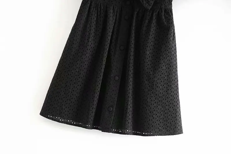 Летнее платье 2019 модное черное с бантом открытыми плечами вышивкой женская