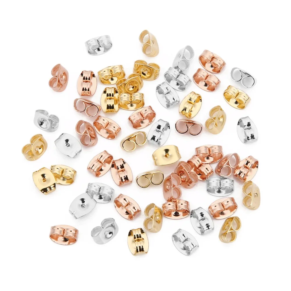 200pcs/lot Stainless Steel Gold Silver Tone Rose Earring Stopper 4.5x6mm Hypoallergenic Back Findings DIY Jewelry | Украшения и