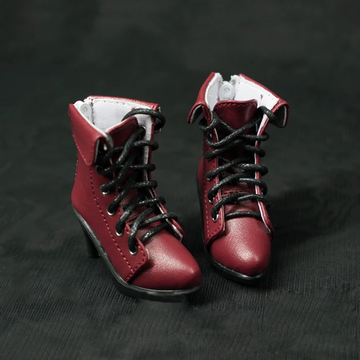 D01-P562 children handmade toy 1/3 1/4 Doll clothes BJD/SD Vintage pointed straps wine red high heel ankle boots 1pair