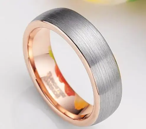 Rose Gold Ring 6 мм полированное матовое вольфрамовое Карбидное кольцо для мужчин, черное, синее, розовое золото, инкрустация куполом, обручальное кольцо, женские кольца, США, Прямая поставка - Цвет основного камня: Rose Gold Ring