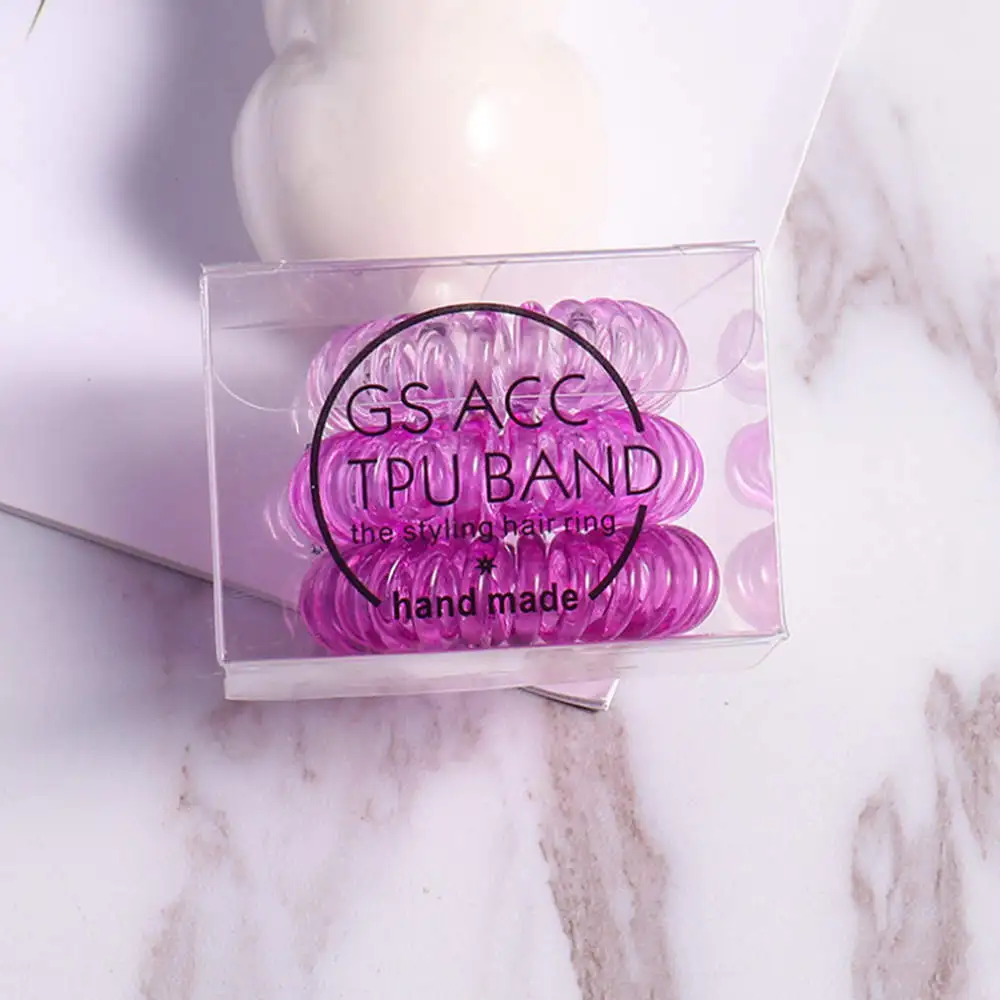 purple 3 шт./кор. Для женщин телефонное кольцо резинки для волос с коробкой девочки резинкой женские резинки для волос аксессуары для волос Сладкий Карамельный цвет - Цвет: purple
