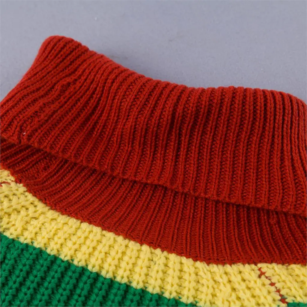 Casual Loose Autumn Winter Turtleneck Sweater Women Oversize Rainbow Striped Knitted Sweaters Warm Long Sleeve Pullover Sweater