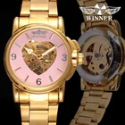 Часы наручные Winner женские Автоматические, брендовые Роскошные брендовые золотистые розовые часы с браслетом из нержавеющей стали, подарок для любимой девушки, 2019