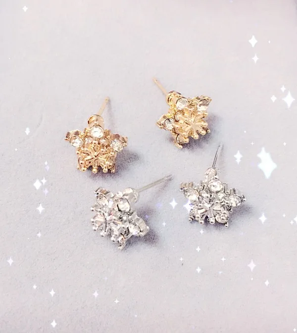 2018 модные корейские милые серьги гвоздики в форме снежинки золотого цвета с