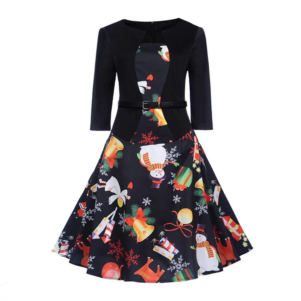 Быстрая отправка Рождественский Женский винтажный принт рукав 3/4 костюм платье