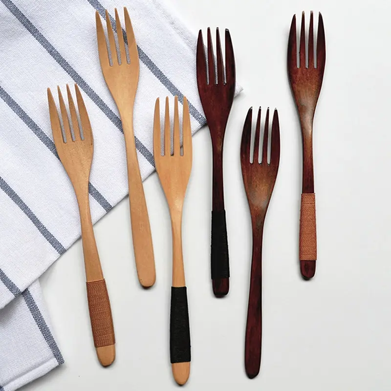 fork 1 шт. нож для джема обеденные Ножи Высокое качество нож стиль деревянная маска Япония масло нож, вилка, набор Tabeware с толстой ручкой - Цвет: fork