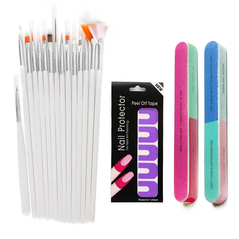 Bittb Nail Art Manicure Kits Nail Polish Varnish Protector Holder Nail Art Dotting Pen 15pcs Painting Brushes Decoration Tools - Цвет: SETP012