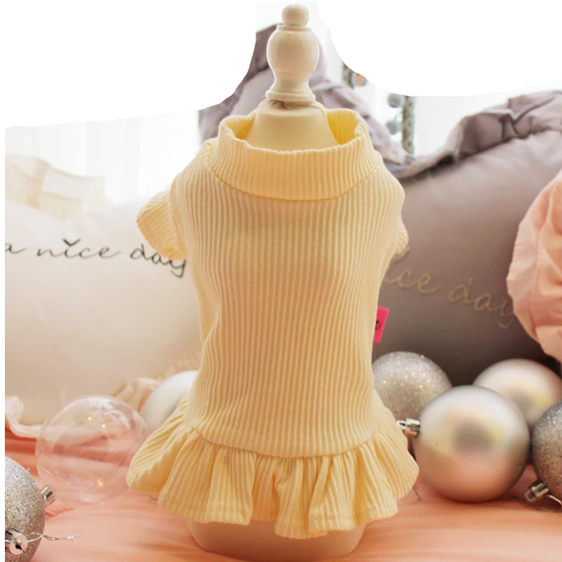 light yellow Милые вечерние платья для собак на свадьбу; юбка для кошек; платье-свитер для маленьких собак; летняя хлопковая Базовая рубашка; костюм - Цвет: light yellow
