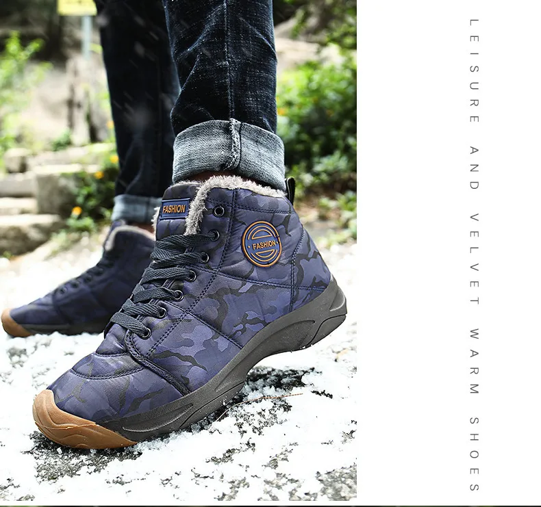 Men Waterproof Ankle Boots Winter Warm Plush Snow Boots Men Outdoor sneaker Work Boots Male Rubber Winter Men's boots Size 46