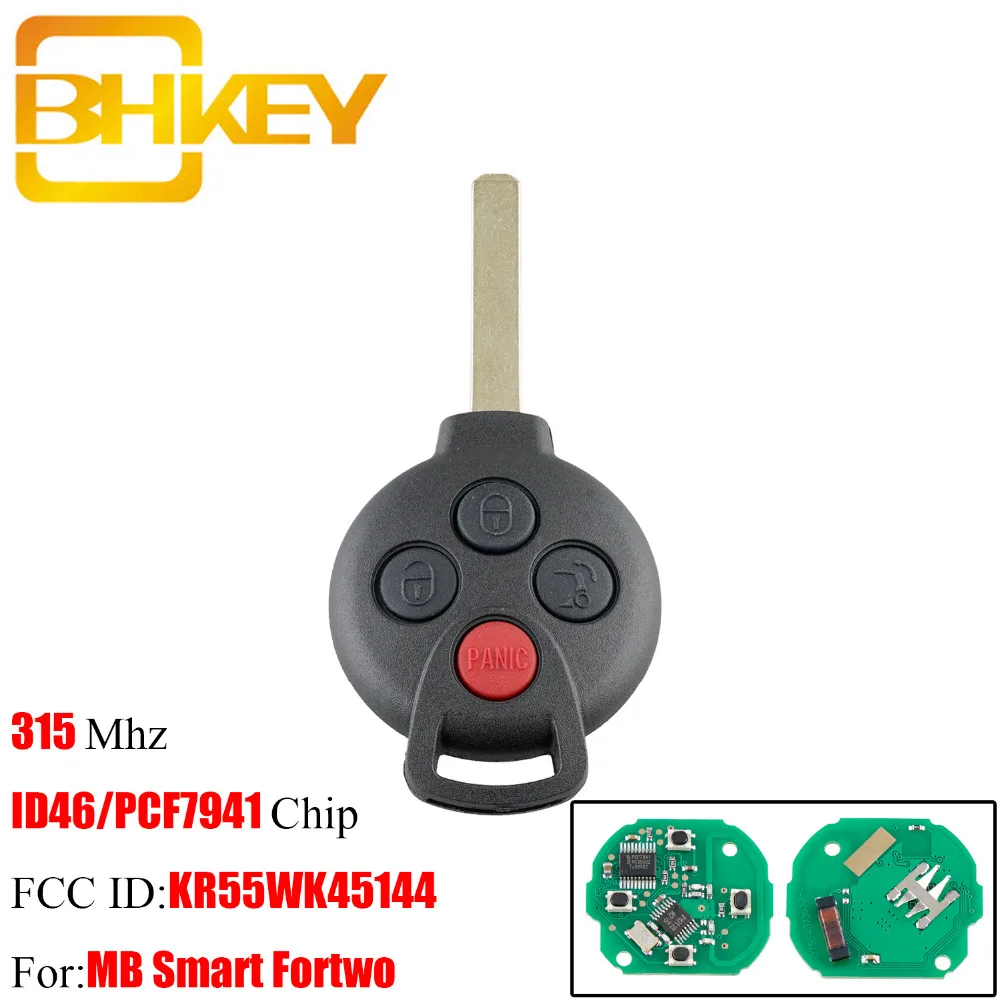 

BHKEY 3+1Buttons for MB Remote Car Key for Mercedes Benz Smart ForTwo 2008-2015 Smart Car Keys ID46 Chip 315Mhz KR55WK45144