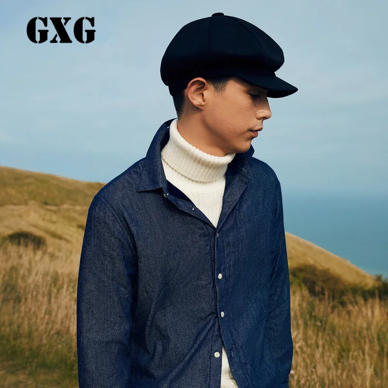 Gxg Мужская 2017 Зимние новые модные синие теплые и кашемира ковбой кофта с длинными