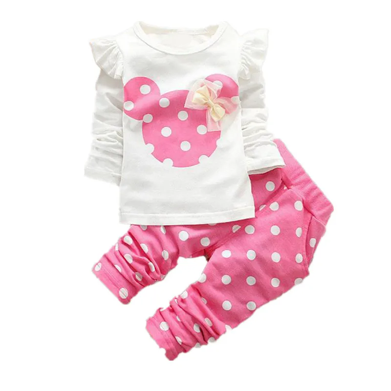 Весенняя хлопковая одежда для маленьких девочек в горошек с длинными рукавами