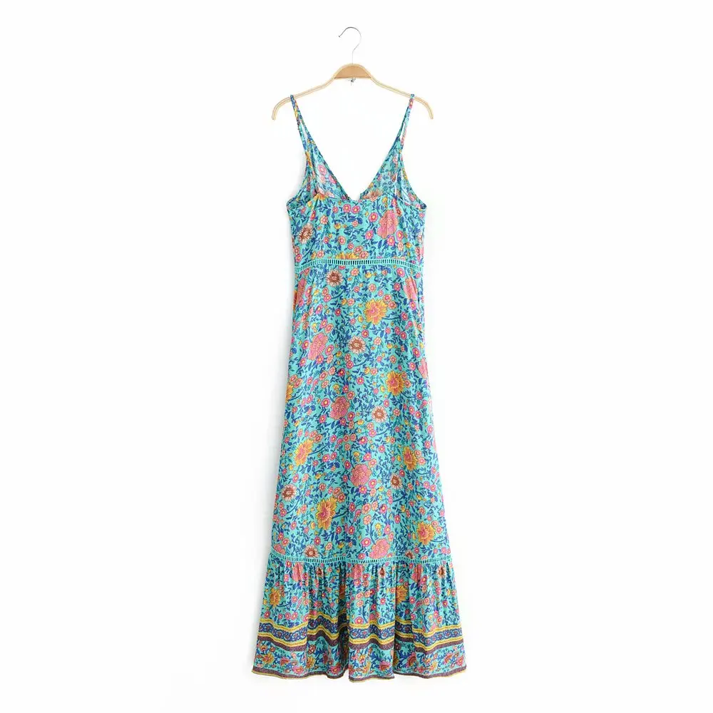 Женские пикантные Глубокий v шеи Цветочный vestidos печати кружева лоскутное слинг