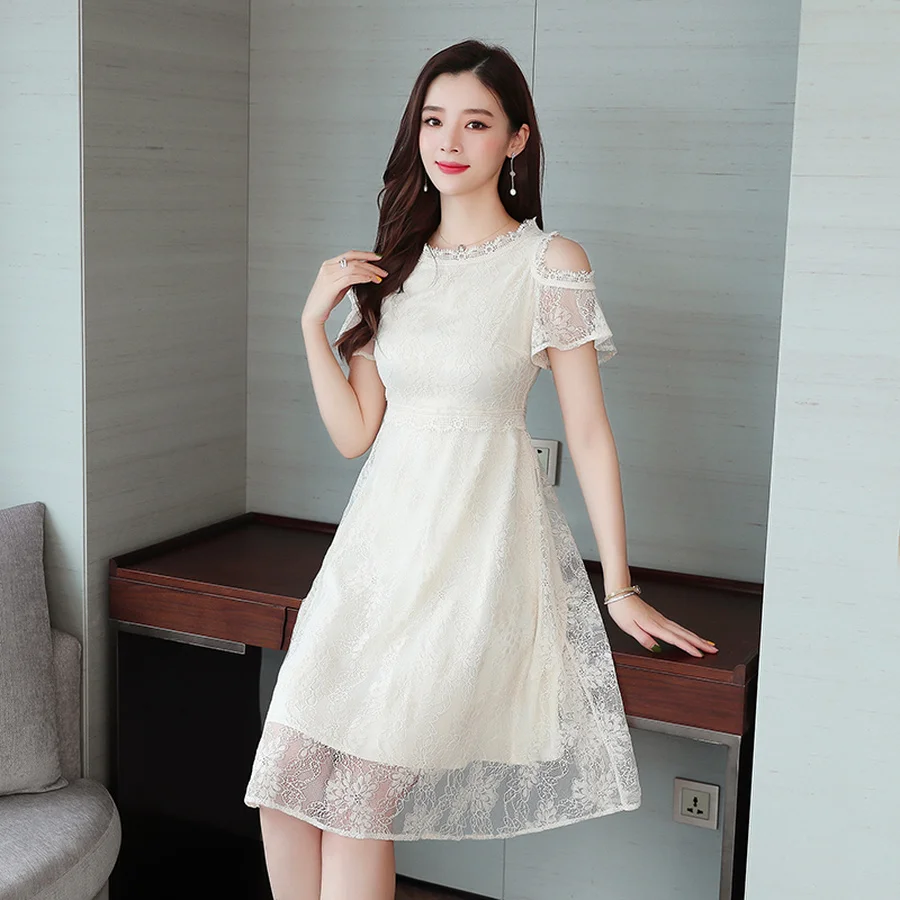 2020 корейские платья миди размера плюс летние Винтажные белые кружевные