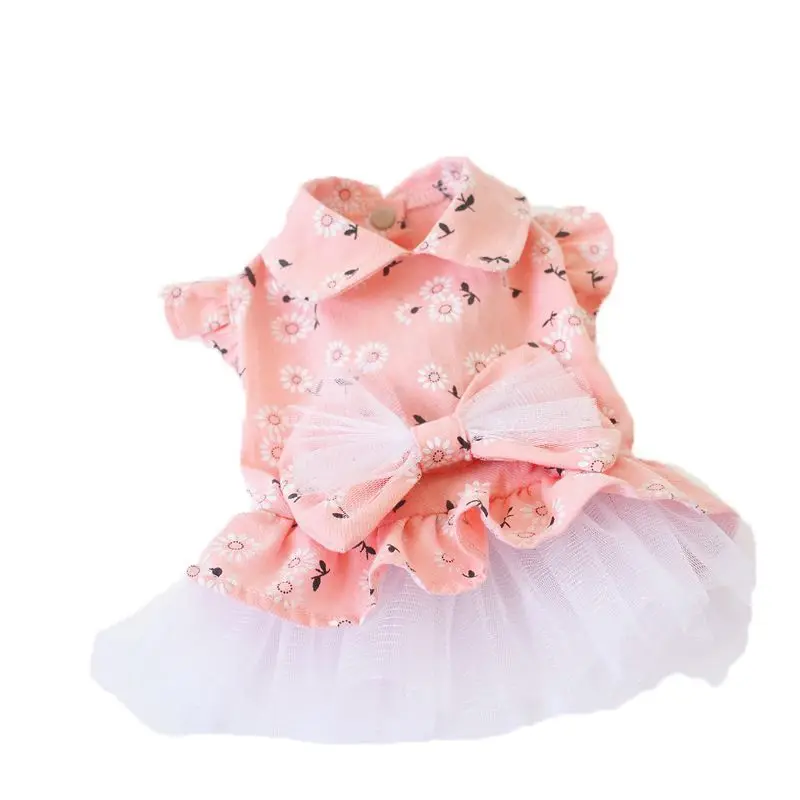 Милое праздничное платье с принтом собаки кошки и бантом юбка-пачка летняя