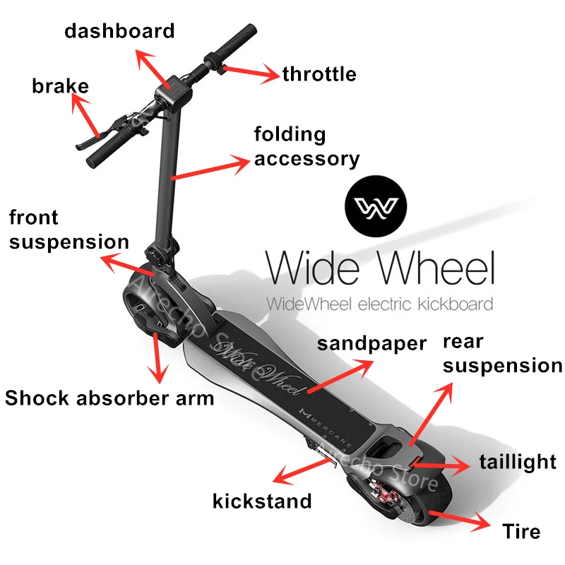 Оригинальный Mercane Widewheel электрический скутер широкое колесо фара подножка шина