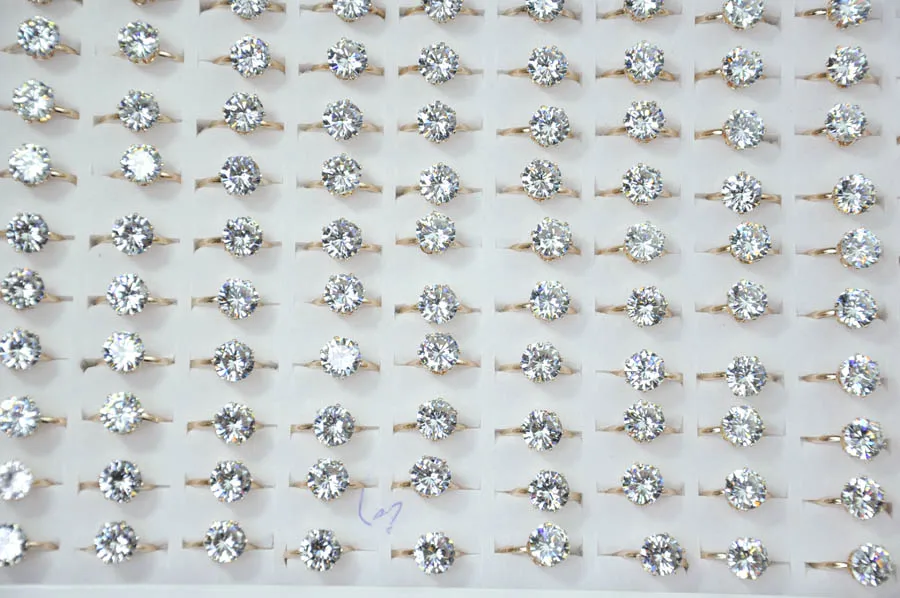 

50Pcs 1.75ct AAA Zircon Rose Golden Engagement Rings for women Wedding rings lots female anel Austrian Crystals Jewelry LR4052