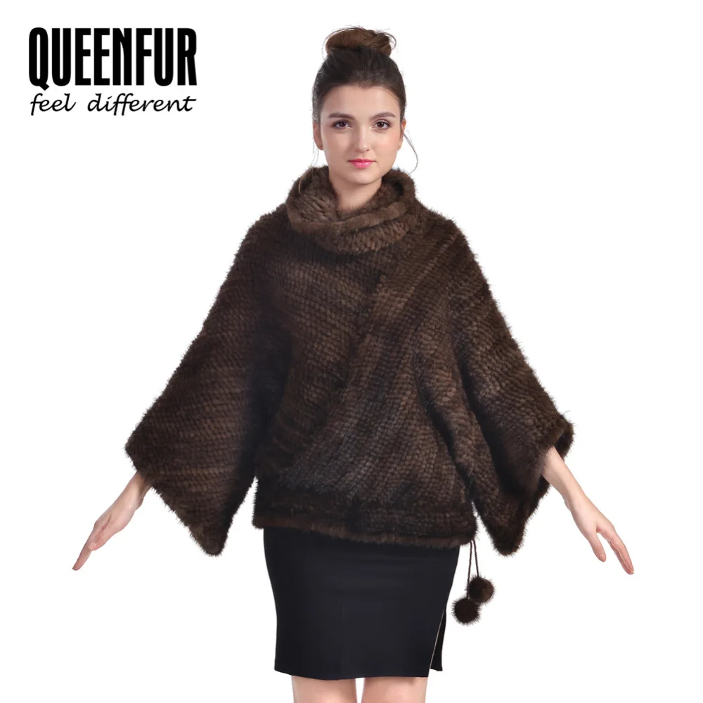 Новые Подлинная Вязание Норки Шаль Натуральный Мех Пончо Для женская Мода