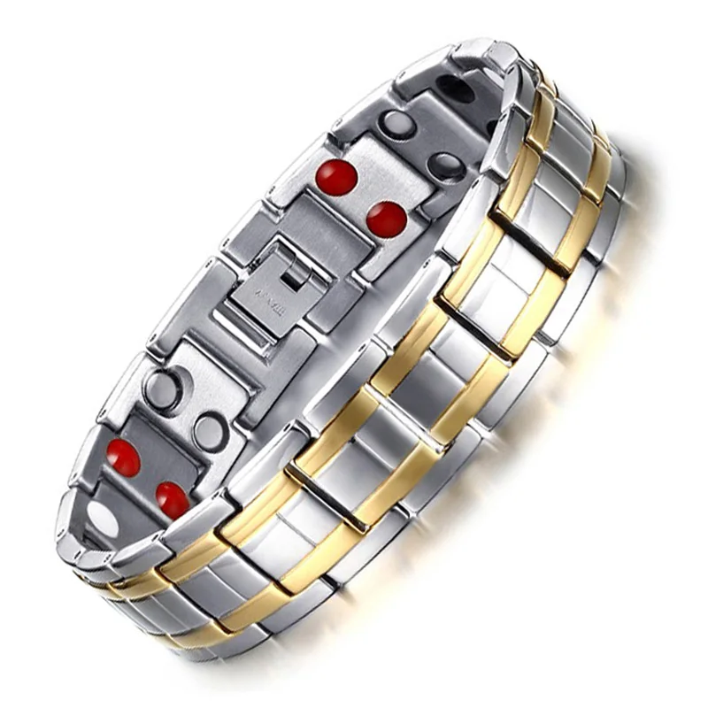 bracelet WelMag, мужские магнитные браслеты, браслеты из нержавеющей стали, серебро, золото, мощный терапевтический браслет, двухрядный германиевый браслет для здоровья - Окраска металла: bracelet