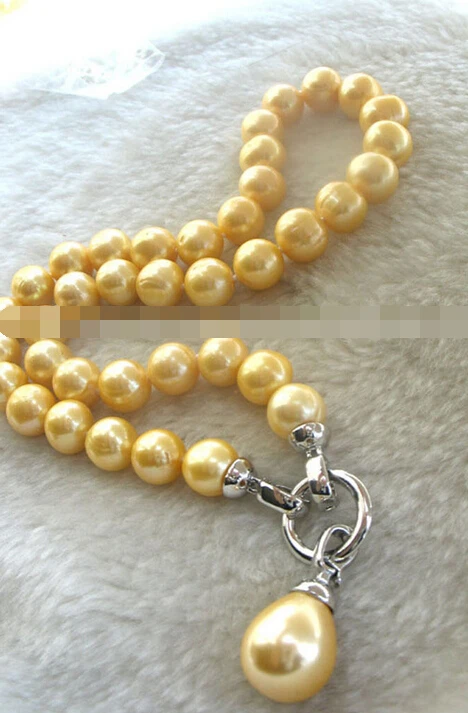 

free shipping freshwater pearl yellow 9-10mm A round &shell necklace