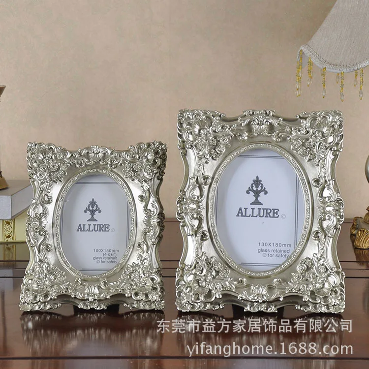 Искусственная серебряная овальная винтажная резная прямоугольная рама в стиле