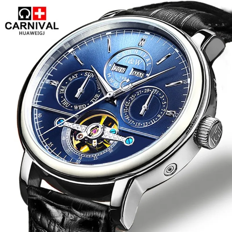 Tourbillon Мужские часы Швейцария карнавал люксовый бренд водонепроницаемые