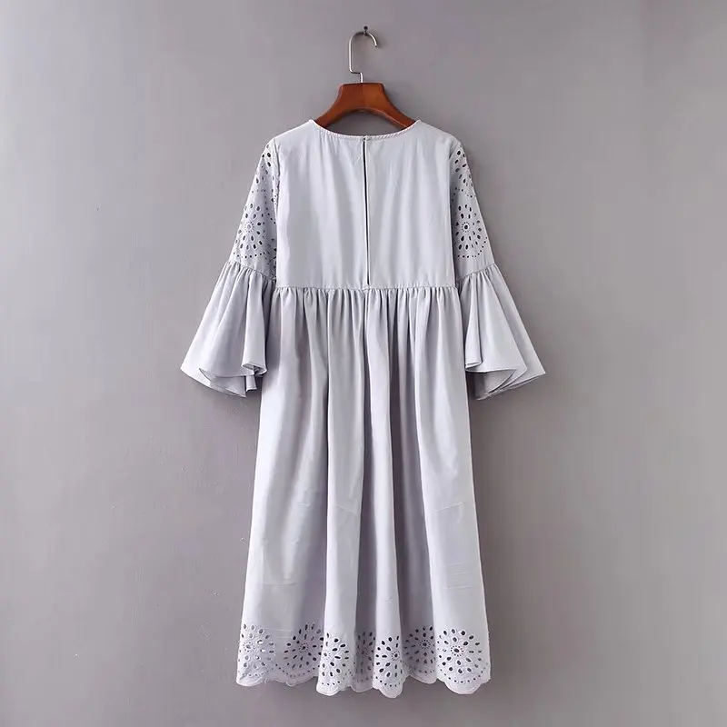 2018 женское винтажное кружевное плиссированное платье с рукавом бабочкой