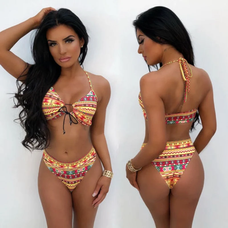 2018 Для женщин пуш ап мягкий бюстгальтер бинты комплект бикини купальник шнуровке