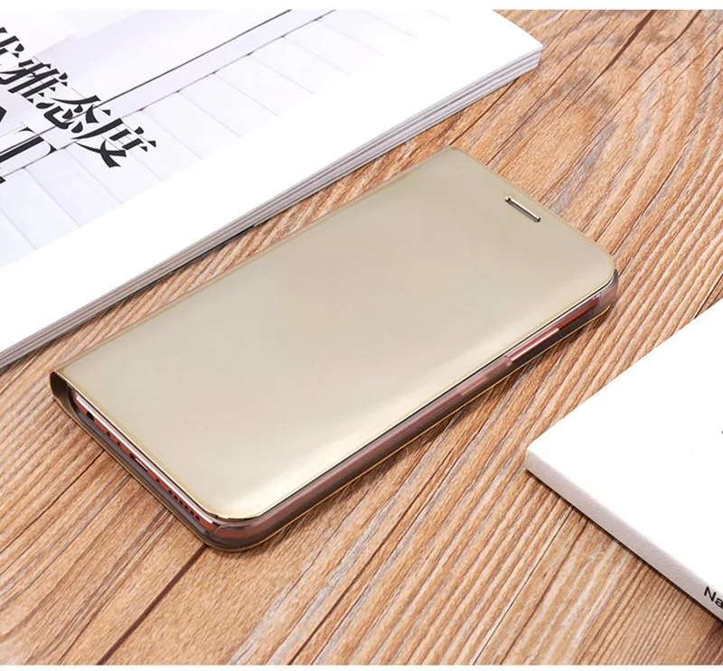 Роскошный флип-чехол для samsung Galaxy J7 Neo Nxt Core Max Pro Plus Prime EU Smart View кожаный зеркальный полный Чехол - Цвет: Золотой