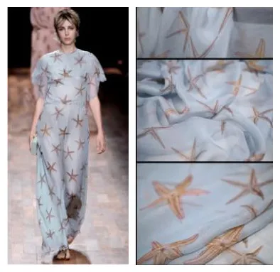 Шелковая шифоновая ткань с принтом морской звезды летнее элегантное платье из