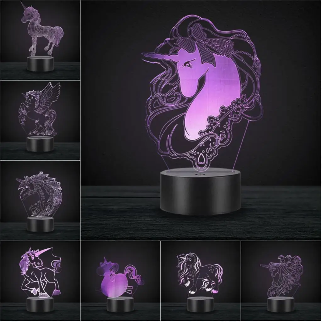 Серия Единорог Новинка пони 3D лампа Иллюзия светильник ing RGB LED USB Настроение