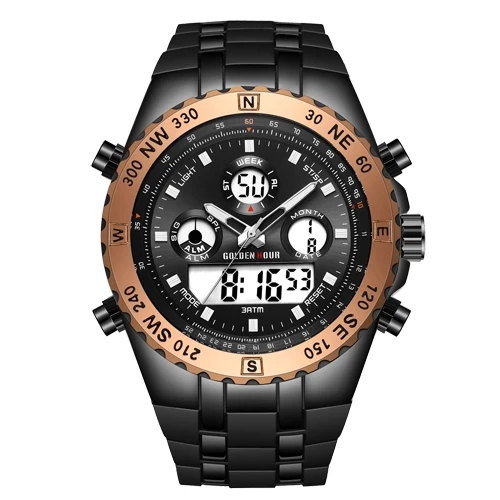 rose gold black Часы Reloj Hombre GOLDENHOUR модель 124, мужские спортивные часы, автоматические военные мужские наручные часы Relogio Masculino - Цвет: rose gold black