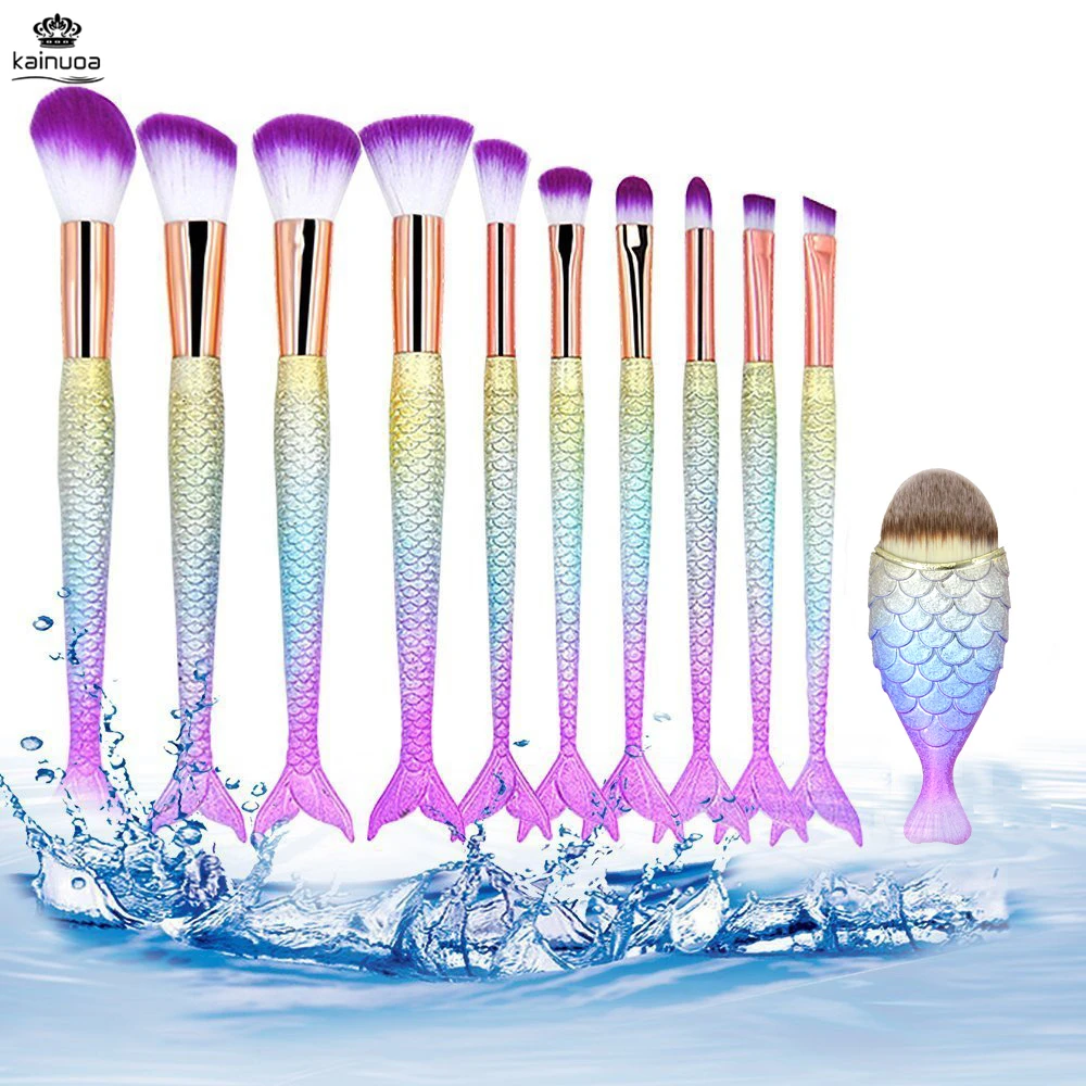 

11pcs Mermaid Makeup Brushes Foundation Eyeliner Concealer Brushes Fish Tail Cosmetic brochas maquillaje Make up Brushes