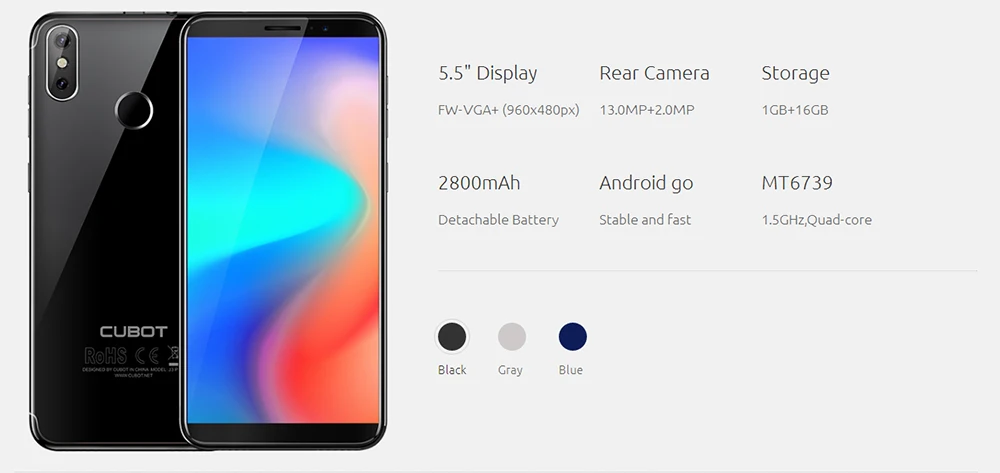 Cubot J3 Pro MT6739 четырехъядерный смартфон 18:9 экран Android GO 5,5 дюймов мобильный телефон 1 ГБ ОЗУ 16 Гб ПЗУ двойная задняя камера 4 Гб сотовый телефон