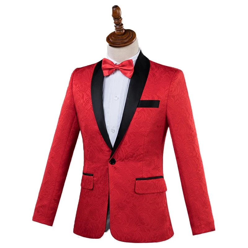 (Пиджак + брюки) мужские костюмы Красный Белый Черный Синий свадебный костюм для