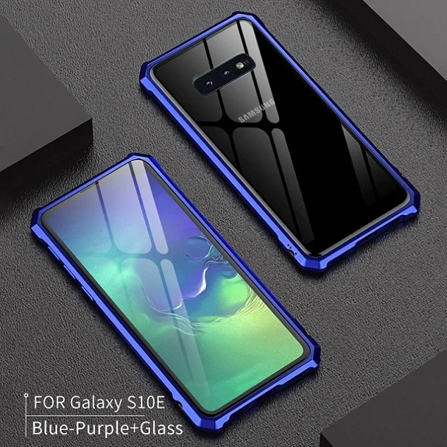 Роскошный чехол из закаленного стекла для samsung Galaxy S10, алюминиевая металлическая рамка, защитный чехол для samsung S10 Plus S10E, чехол - Цвет: Небесно-голубой