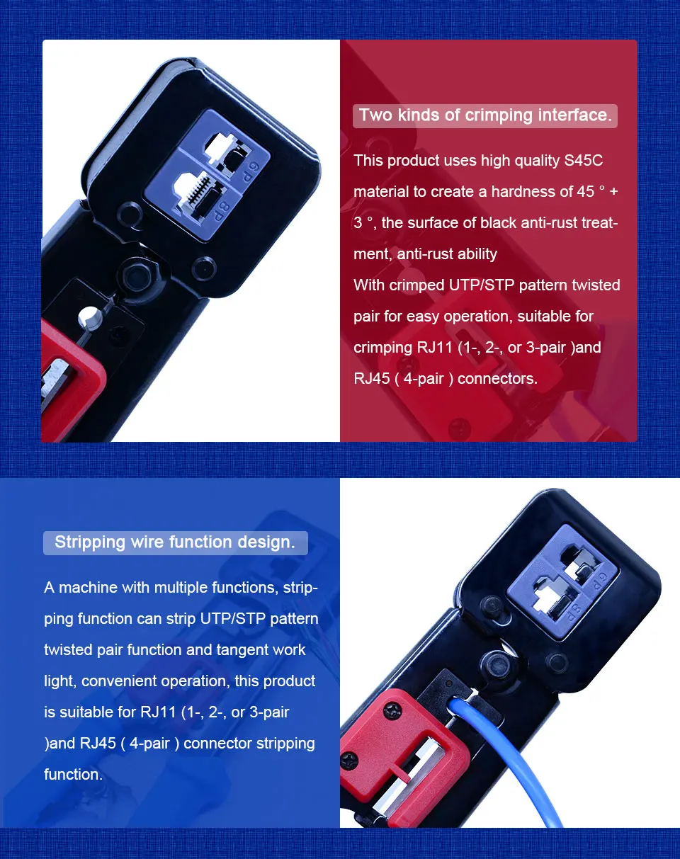 NF-5004 сетевые инструменты rj45 rj11 обжимной инструмент для зачистки кабеля Двойной модульный обжимной инструмент набор для зачистки проводов